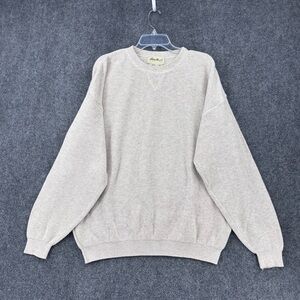 VINTAGE Eddie Bauer Beige Crew Neck Ribbed Knit Sweater Men’s Large Made In USA